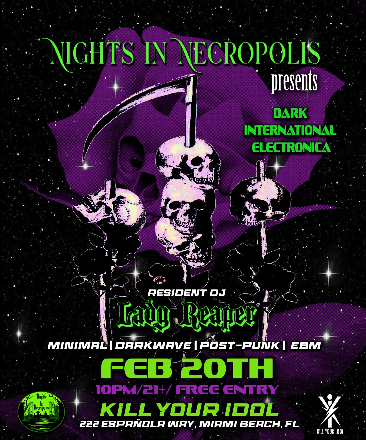 <p>Nights in Necropolis presents</p><p>DARK INTERNATIONAL ELECTRONICA</p>