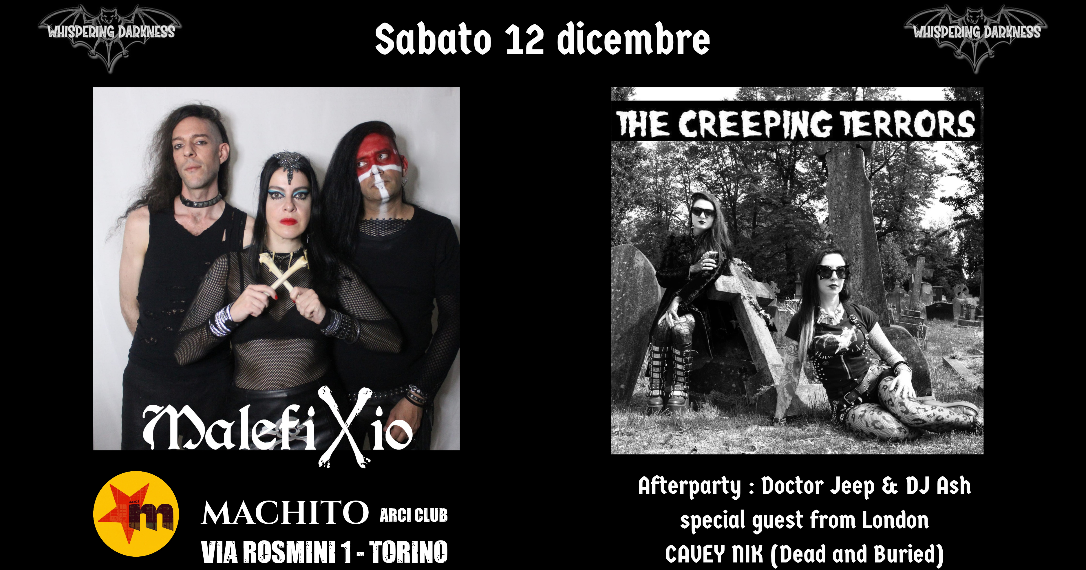 Sabato 12 dicembre: Whispering Darkness Goth Night con MALEFIXIO + CREEPING TERRORS live
